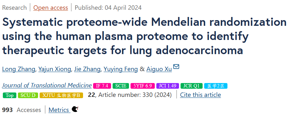 这思路用上直接起飞！多种孟德尔随机化+蛋白质组学+网药，郑州大学许爱国团队“新”思路秀翻全场！